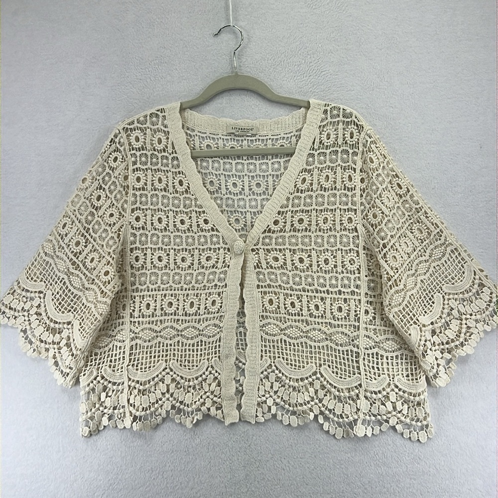 Liverpool Lace/Crochet Cardigan Size XL/1X Cream Beautiful Like New